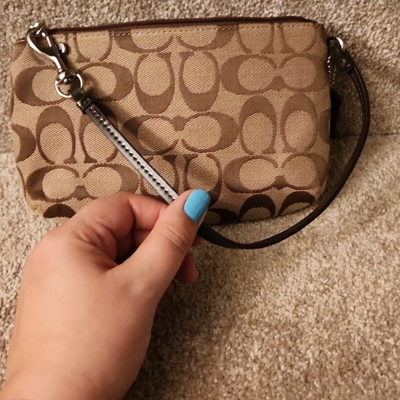 Coach Brown Signature Jacquard Fabric Wristlet - Picture 6 of 6